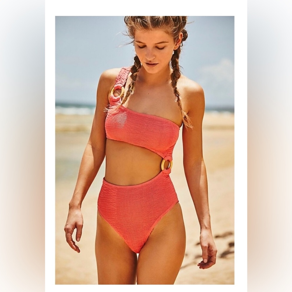 Free People Cleonie Swim Shell Maillot Smocked One-Piece Swimsuit